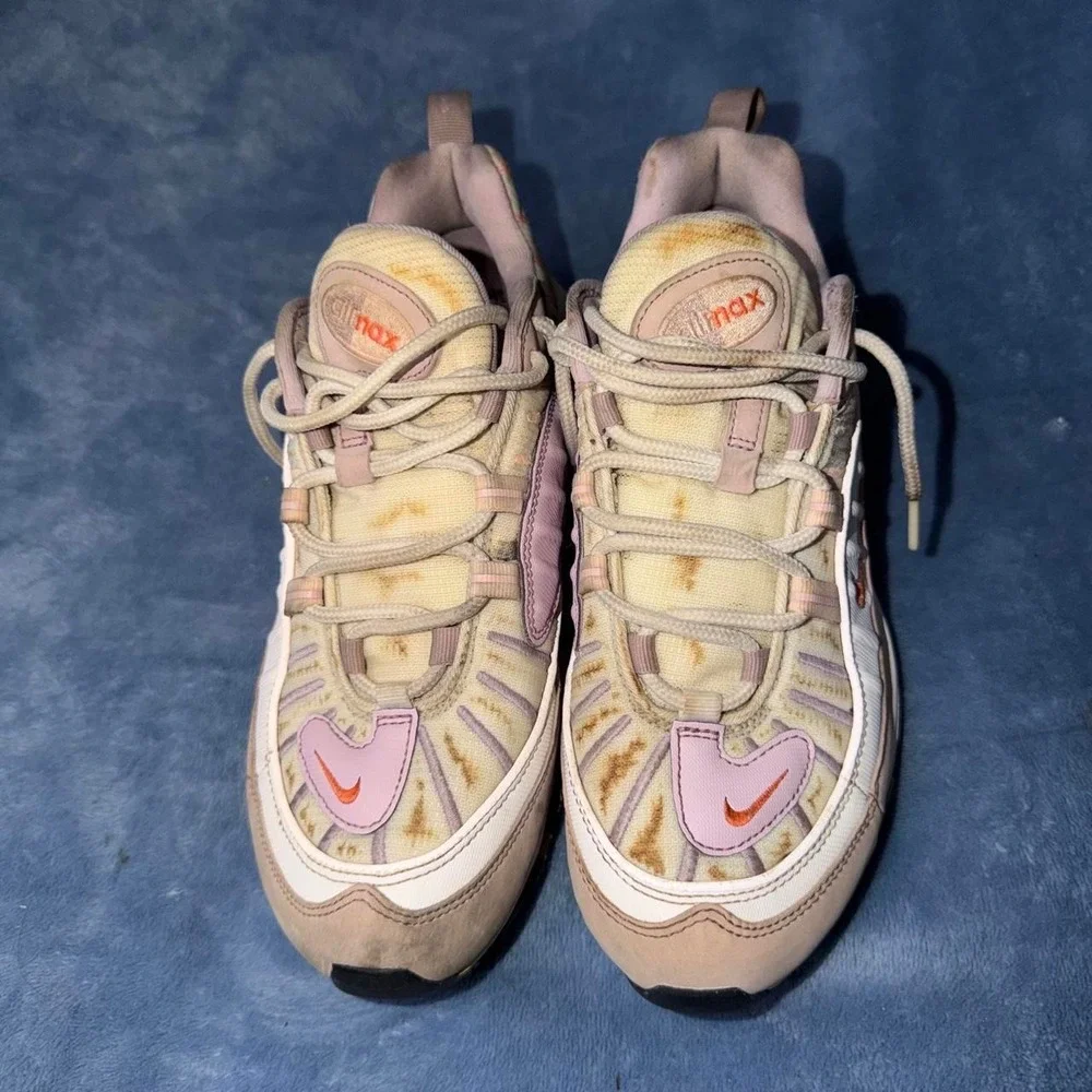 Nike Air Max 98 White/Atomic Pink-Crimson Tint Womens Size 9.5 no insoles